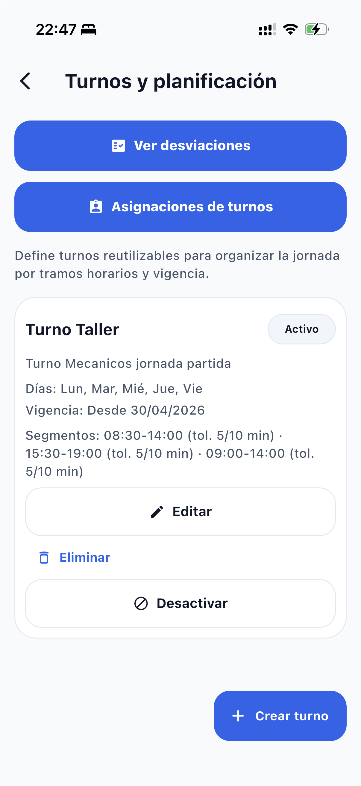 Turno Taller activo